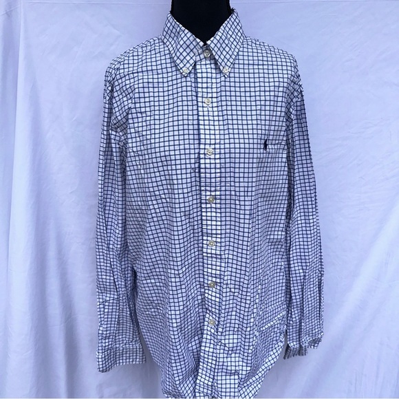 Ralph Lauren Men's Blue and White Checkered Button Down Size Large L Cotton - Picture 1 of 10